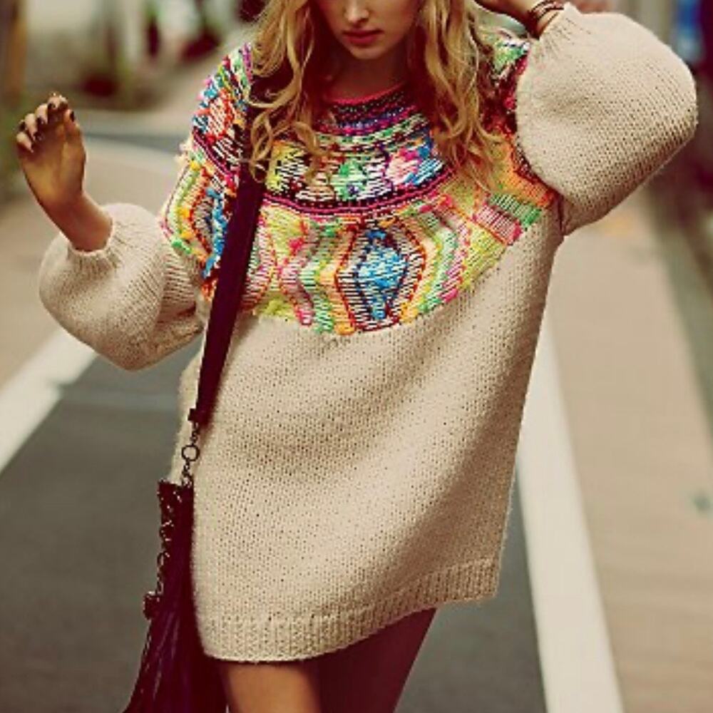 Mes Demoiselles Oversized Sweater Dress Alpaca Wool Jumper Colorful Fringe Art - Picture 11 of 11